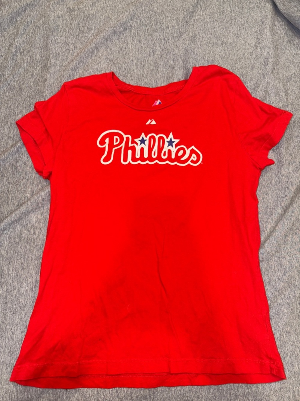 Majestic Red Phillies Script Logo Tee